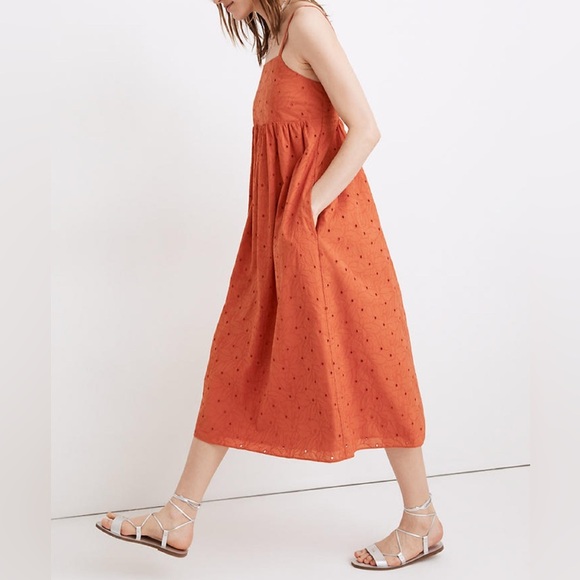 Madewell Size XS Orange Sleeveless Square Neck Maxi Sundress - Picture 3 of 13